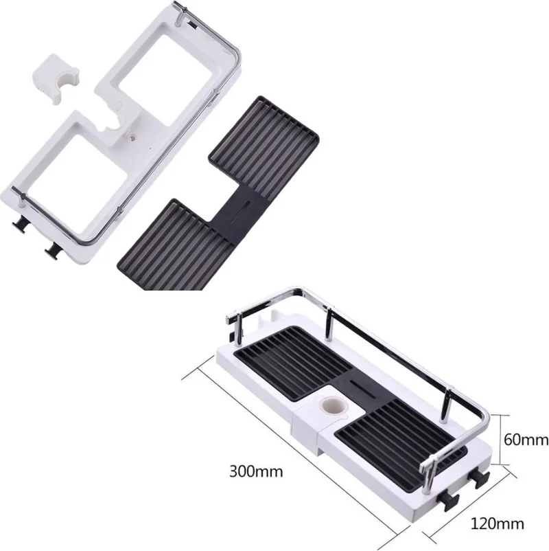 Lisinya Bathroom Pole Hangable Corner Rack Shampoo Holder Soap Dish Double Hanger Organizer Shelf Stainless