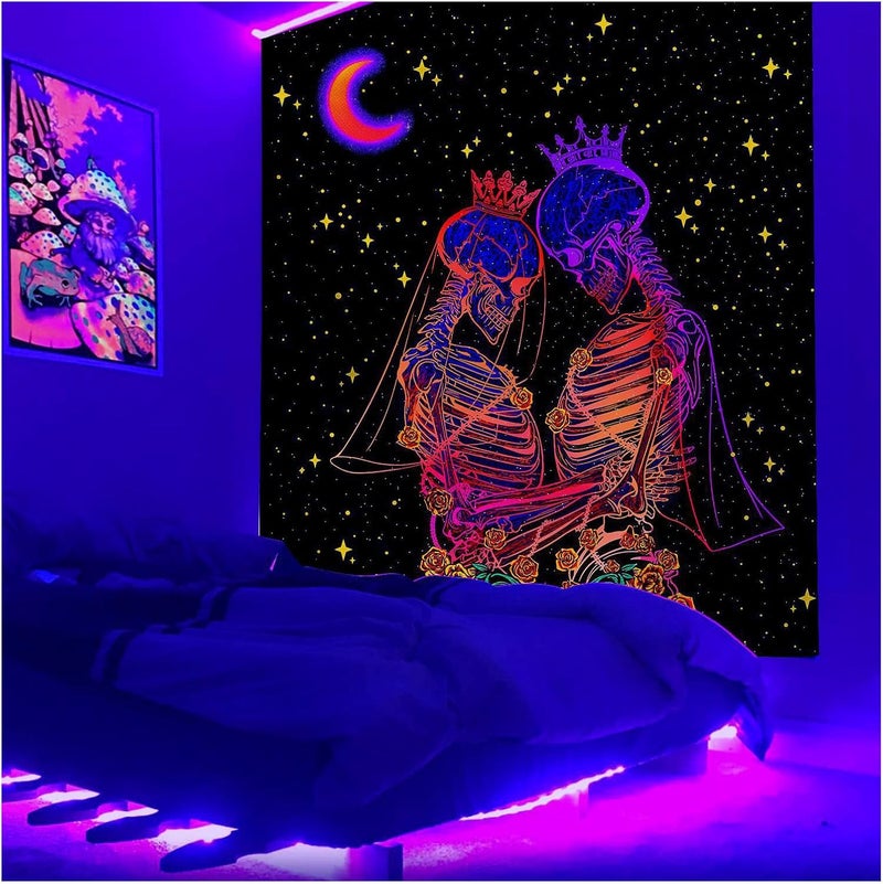 woobles Fluorescent Glowing Psychedelic Tapestry。 Fantasy Forest Tapestry UV Reactive Galaxy SpaceTapestry for Bedroom Living Room (13,37.4in x 28.7 in) 13 37.4in x 28.7 in - Image 1