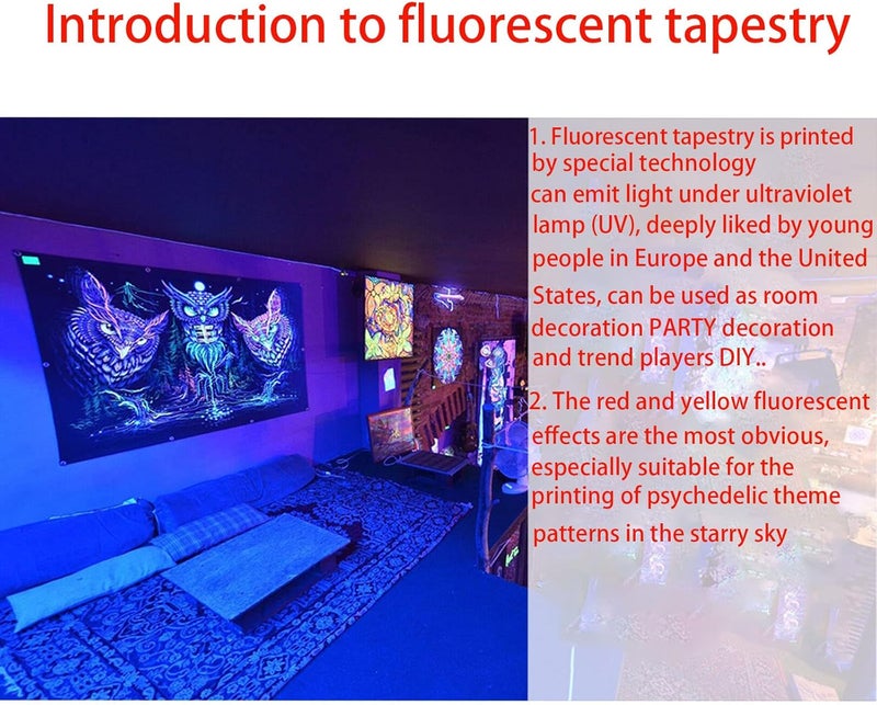woobles Fluorescent Glowing Psychedelic Tapestry。 Fantasy Forest Tapestry UV Reactive Galaxy SpaceTapestry for Bedroom Living Room (13,37.4in x 28.7 in) 13 37.4in x 28.7 in - Image 3