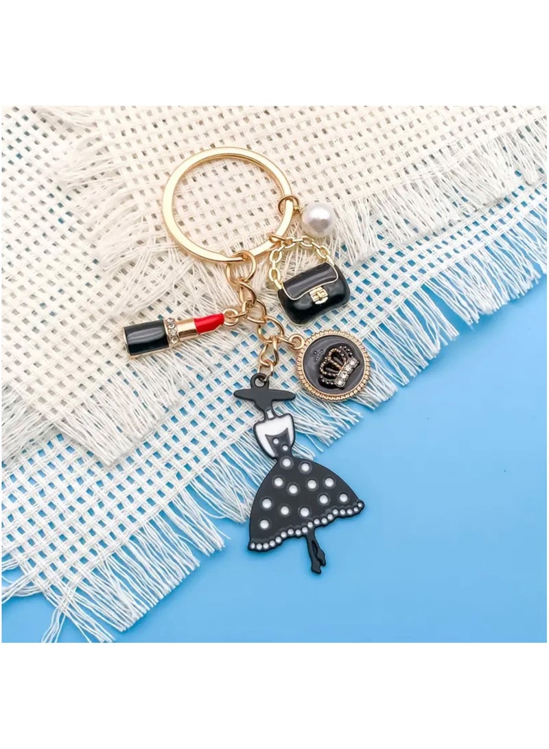 جست كواليتي قطعة واحدة من سلسلة المفاتيح الأنيقة على شكل فستان مع لمسات من أحمر الشفاه ، حلقة مفاتيح على طراز ريترو غير تقليدي، لحقائب اليد وحقائب الظهر، هدية مثالية لمحبي الموضة - Image 1