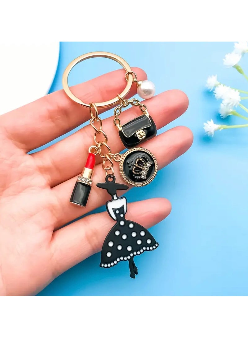 جست كواليتي قطعة واحدة من سلسلة المفاتيح الأنيقة على شكل فستان مع لمسات من أحمر الشفاه ، حلقة مفاتيح على طراز ريترو غير تقليدي، لحقائب اليد وحقائب الظهر، هدية مثالية لمحبي الموضة - Image 2