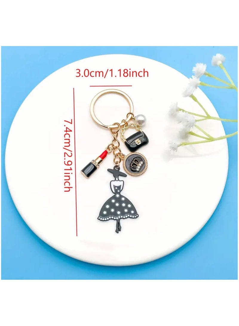 جست كواليتي قطعة واحدة من سلسلة المفاتيح الأنيقة على شكل فستان مع لمسات من أحمر الشفاه ، حلقة مفاتيح على طراز ريترو غير تقليدي، لحقائب اليد وحقائب الظهر، هدية مثالية لمحبي الموضة - Image 3