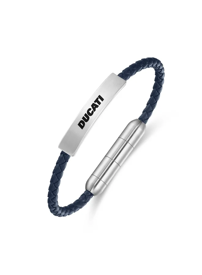 دوكاتي Trail Navy Blue Leather Braided Bracelet for Men