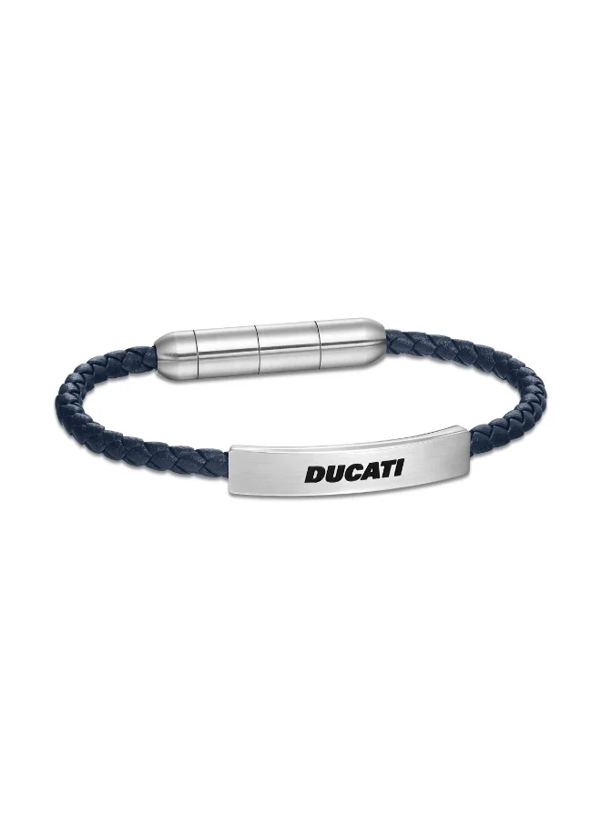 دوكاتي Trail Navy Blue Leather Braided Bracelet for Men