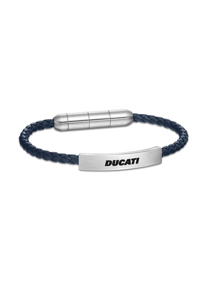 Ducati Trail Navy Blue Leather Braided Bracelet for Men - Image 2