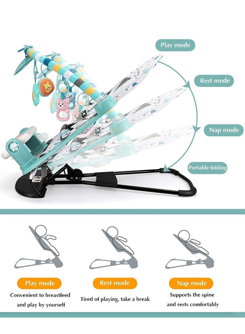 كيدل كرسي هزاز للأطفال 2 في 1 وصالة ألعاب رياضية - كرسي مهد للأطفال قابل للتعديل مع 5 ألعاب معلقة للتنمية الحسية، كرسي استرخاء قابل للطي للأطفال للعب والقيلولة، محمول وموفر للمساحة. - Image 4