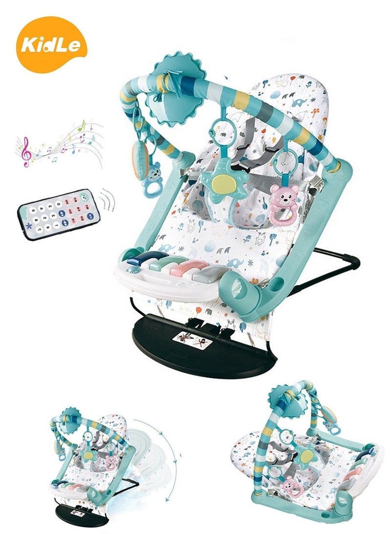 كيدل كرسي هزاز للأطفال 2 في 1 وصالة ألعاب رياضية - كرسي مهد للأطفال قابل للتعديل مع 5 ألعاب معلقة للتنمية الحسية، كرسي استرخاء قابل للطي للأطفال للعب والقيلولة، محمول وموفر للمساحة. - Image 1
