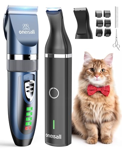 oneisall Cat Clippers and Paw Trimmer 3 in 1Cat Grooming KitCat Clippers for Matted HairCordless Cat Shaver for Matted Long Hair2 Speed Cat Hair TrimmerPet Clippers for Cats and Small Dogs