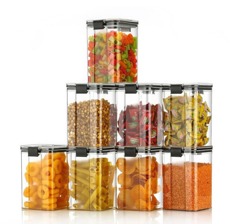 KWER 1200ml Air Tight Container Set For Kitchen Set For Home Kitchen Items Storage Containers Kitchen Storage Containers Set Food Containers (Black) pack of 4, Plastic - Image 1