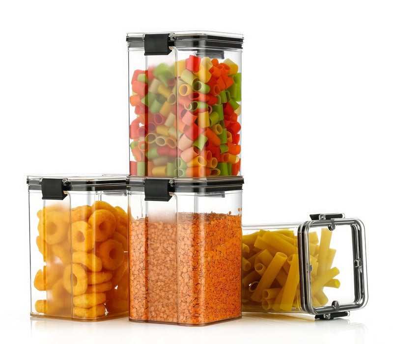 KWER 1200ml Air Tight Container Set For Kitchen Set For Home Kitchen Items Storage Containers Kitchen Storage Containers Set Food Containers (Black) pack of 4, Plastic - Image 3