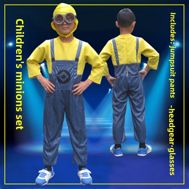 Kids Minion Costume with Glasses Male treasure (jumpsuit + hat + glasses)