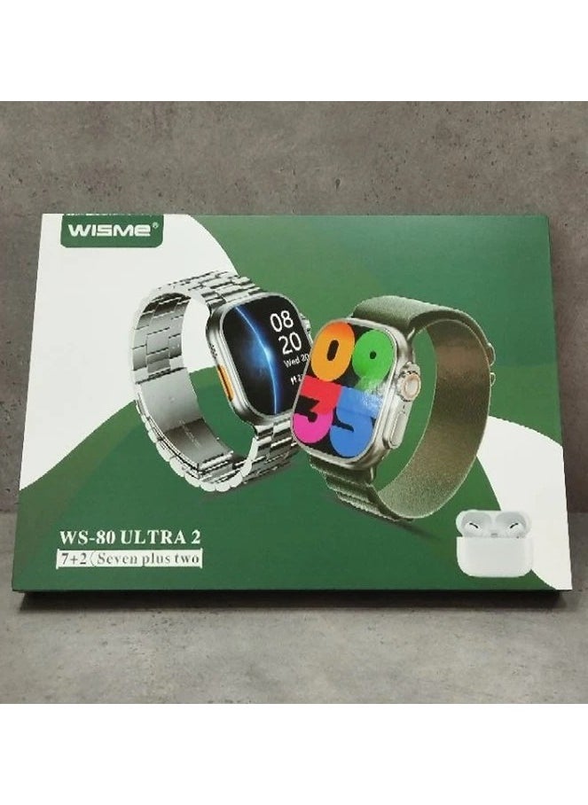 Wisme WS80 ULTRA 2 Full Display SMART WATCH 7pair Straps and Airpods