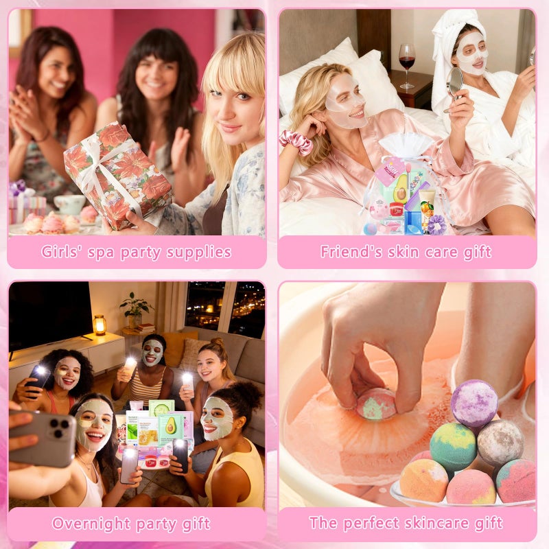 DANGSHAN 140 PCS Spa Party Supplies for Women, Sleepover Spa Party Favors Include Face Masks, Facial Cleanser, Hand Cream, Lip Balm, Under Eye Patches, Lip Mask, Foot Bath Bombs, Spa Birthday Party Supplies - Image 5