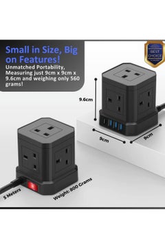 SRTECH SRTECH, 5M Extension Cord, Power Strip, multi Plug, 5 socket with multiplug USB Type C, A Durable fused Cable Surge, Tower Cube design, 1-Year warranty Lead Design for office home  - Image 5