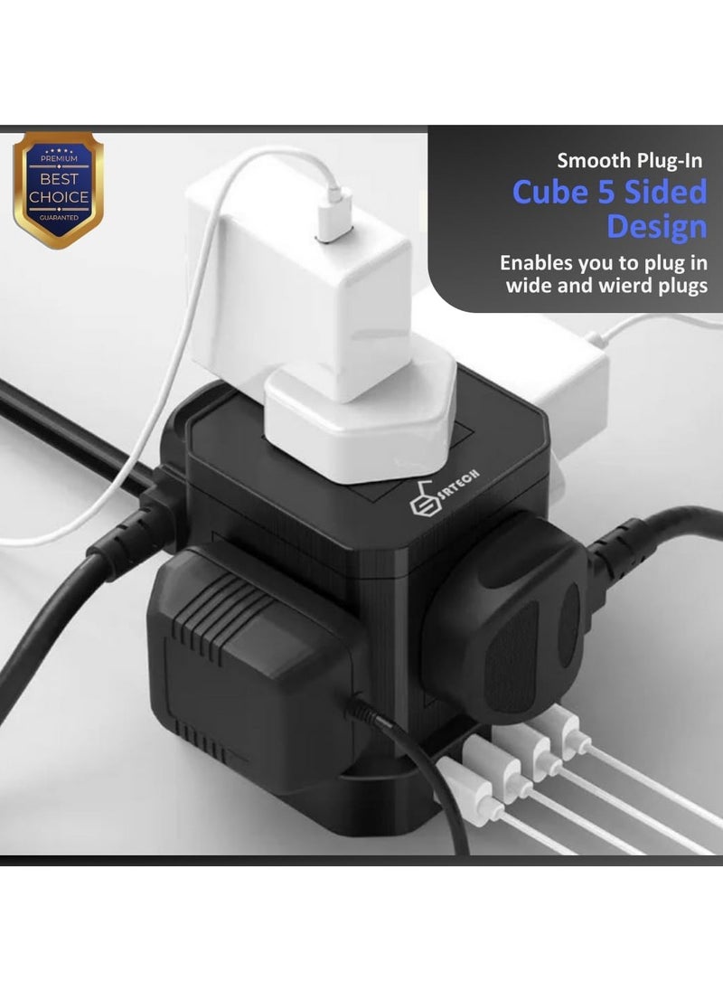 SRTECH SRTECH, 5M Extension Cord, Power Strip, multi Plug, 5 socket with multiplug USB Type C, A Durable fused Cable Surge, Tower Cube design, 1-Year warranty Lead Design for office home  - Image 3