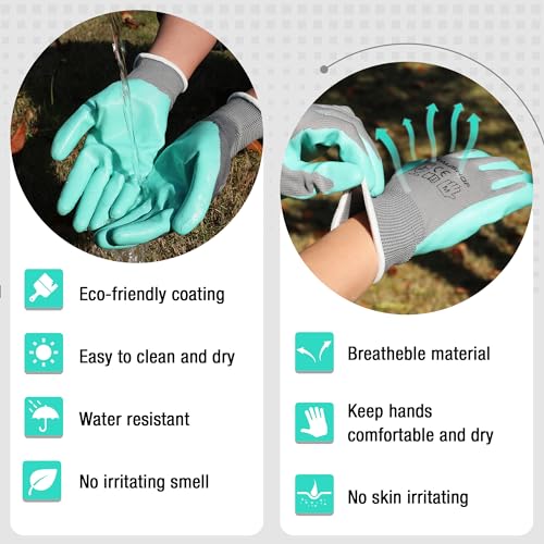 HAUSHOF Gardening Gloves for Women Ladies Thorn Proof 6-Pairs Work Gloves, Women's Breathable Garden Gloves Nitrile Coated with Texture for Yard Work, Pink & Green Large Size - Image 3