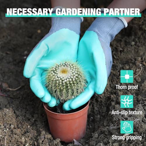 HAUSHOF Gardening Gloves for Women Ladies Thorn Proof 6-Pairs Work Gloves, Women's Breathable Garden Gloves Nitrile Coated with Texture for Yard Work, Pink & Green Large Size - Image 2