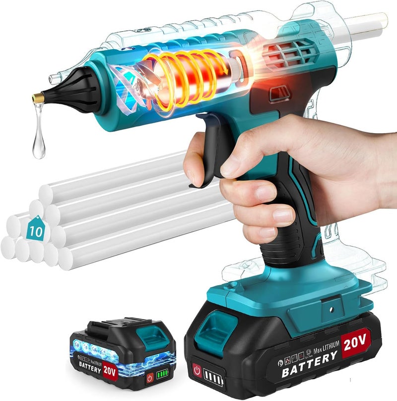 كاست ويف مجموعة مسدس الغراء الساخن اللاسلكي 100 وات، مسدس غراء لاسلكي قابل لإعادة الشحن مع حامل، مسدس غراء ساخن شديد التحمل مع 10 قطع من عصا مسدس الغراء الساخن بالحجم الكامل 0.43 بوصة للأعمال اليدوية والمنزلية - Image 1