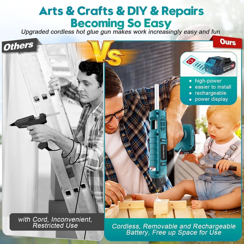 كاست ويف مجموعة مسدس الغراء الساخن اللاسلكي 100 وات، مسدس غراء لاسلكي قابل لإعادة الشحن مع حامل، مسدس غراء ساخن شديد التحمل مع 10 قطع من عصا مسدس الغراء الساخن بالحجم الكامل 0.43 بوصة للأعمال اليدوية والمنزلية - Image 4