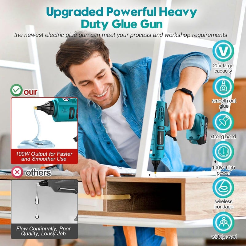 كاست ويف مجموعة مسدس الغراء الساخن اللاسلكي 100 وات، مسدس غراء لاسلكي قابل لإعادة الشحن مع حامل، مسدس غراء ساخن شديد التحمل مع 10 قطع من عصا مسدس الغراء الساخن بالحجم الكامل 0.43 بوصة للأعمال اليدوية والمنزلية - Image 5