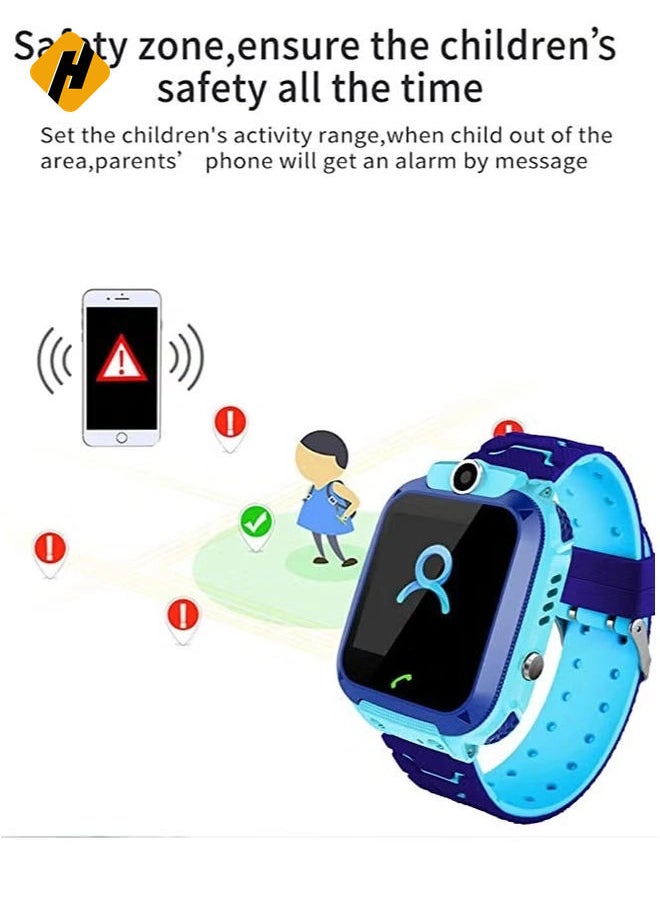 HuHa - Waterproof Touching Screen Intelligent Smart Watch With SOS Call Voice Chat Alarm Clock Compatible For Android and iOS Phone Blue - Image 1
