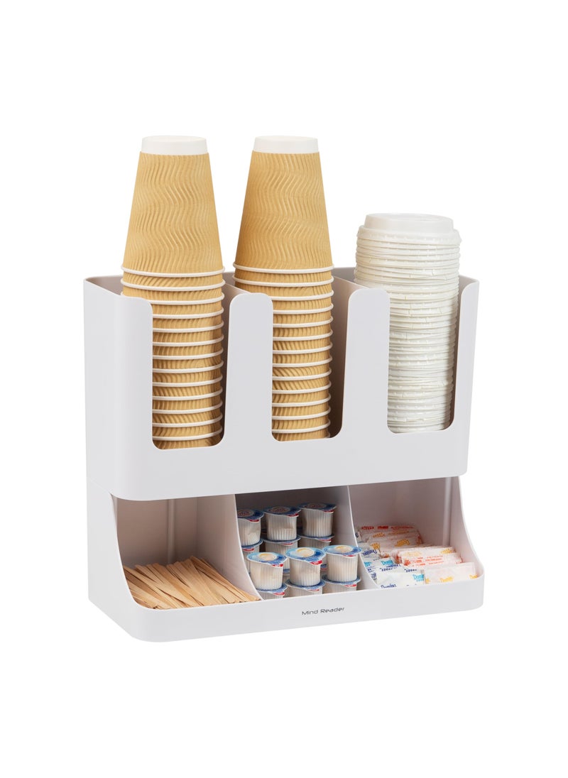 Mind Reader Mind Reader 6 Compartment Upright Breakroom Coffee Condiment and Cup Storage Organizer White 