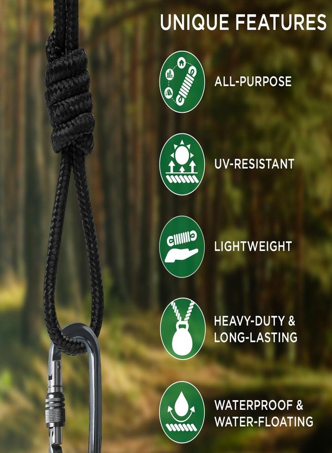 TECEUM Rope - 1/4” & 3/8” - 90 FT | 150 FT - Strong All-Purpose Utility Rope - Camping, Crafting, Flag Pole, Indoor & Outdoor - Polypropylene Nylon Poly Lightweight Diamond Braided Cord - Black - Image 4