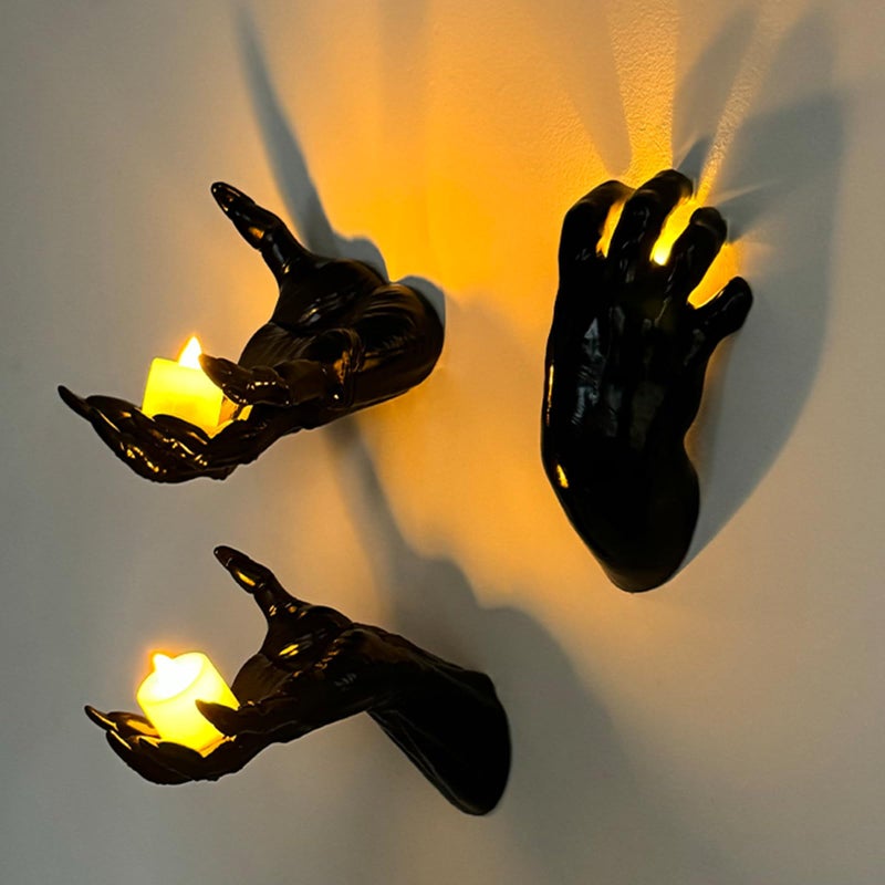 DAZONGE Halloween Decorations IndoorOutdoor Pack of 3 Wall Mounted Creepy Reaching Hands with Lighted Candles LifeSized Horror Hands for Wall Decorations Gothic Hanging Wall Art Sculpture