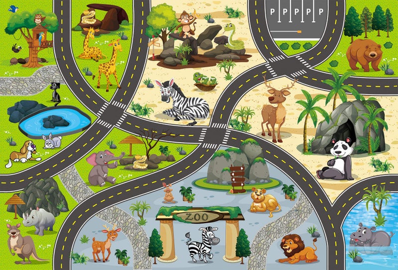 VANTIYAUS Zoo PlaymatEducational Animal Carpet Playmat Activity mat
