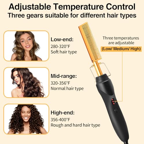 WOZUTUNT Hot Comb Hair Straightening Brush with Adjustable Settings, Fast Heating for Wigs and Black Hair, Professional Anti-Scald, Auto Shut-Off - Image 5
