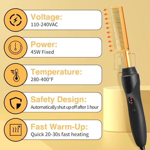 WOZUTUNT Hot Comb Hair Straightening Brush with Adjustable Settings, Fast Heating for Wigs and Black Hair, Professional Anti-Scald, Auto Shut-Off - Image 2