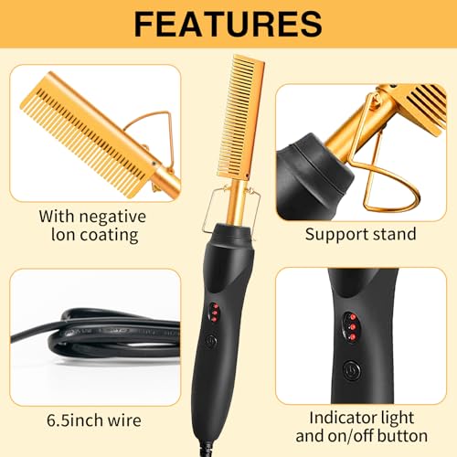 WOZUTUNT Hot Comb Hair Straightening Brush with Adjustable Settings, Fast Heating for Wigs and Black Hair, Professional Anti-Scald, Auto Shut-Off - Image 3