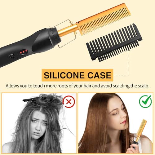 WOZUTUNT Hot Comb Hair Straightening Brush with Adjustable Settings, Fast Heating for Wigs and Black Hair, Professional Anti-Scald, Auto Shut-Off - Image 4