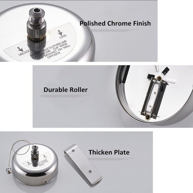 BESy Retractable Clothesline SUS304 Stainless Steel Clothes Dryer with Adjustable Stainless Steel Rope String Hotel Style Heavy Duty,9.2 Feets,Polished Chrome Finish, Round Style - Image 3