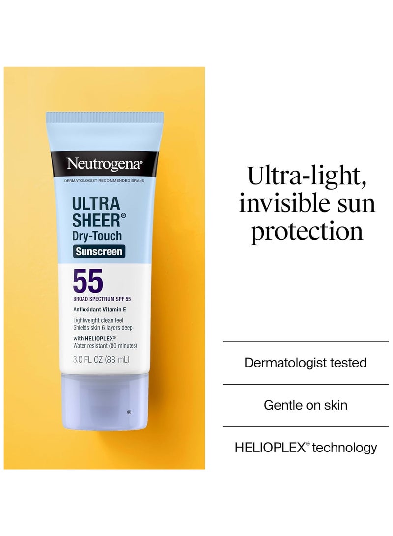 Neutrogena Neutrogena Ultra Sheer Dry-Touch Sunscreen Lotion, Broad Spectrum SPF 55 UVA/UVB Protection, Oxybenzone-Free, Light, Water Resistant, Non-Comedogenic & Non-Greasy, Travel Size, 3 fl. oz - Image 2