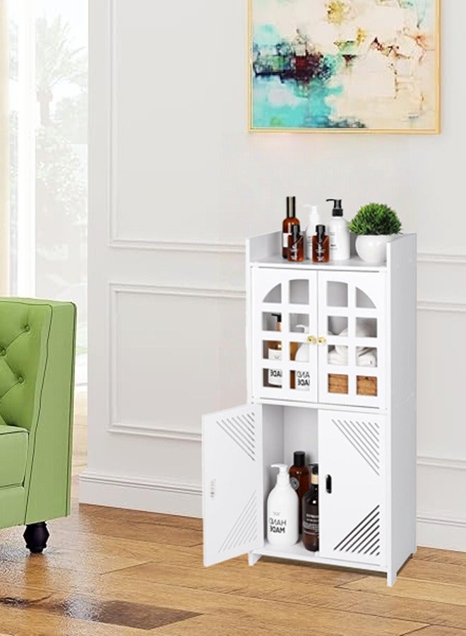 نوايوو خزانة تخزين الحمام مع باب ورفوف، خزانة أرضية صغيرة قائمة بذاتها مقاومة للماء للحمام وغرفة المعيشة وغرفة الطعام - Image 1