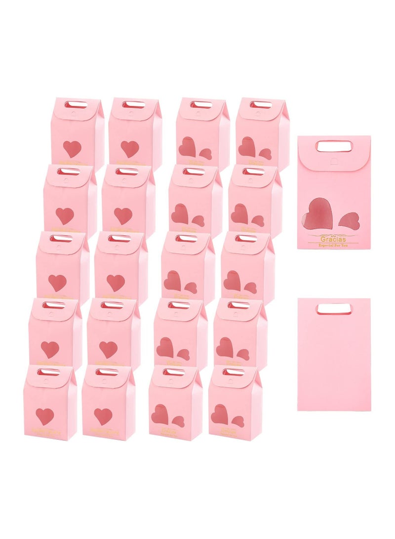 SYOSI 20 Pcs Pink Party Favor Bags, Treat Bags Paper Gift Packaging Bags with Heart Window Wedding Favor Bags for Candy Bakery Wedding Birthday Party - Image 1