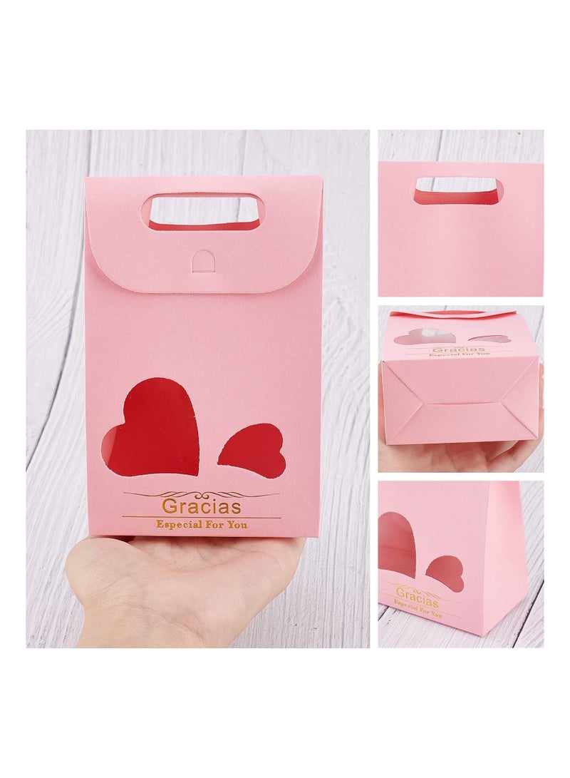 SYOSI 20 Pcs Pink Party Favor Bags, Treat Bags Paper Gift Packaging Bags with Heart Window Wedding Favor Bags for Candy Bakery Wedding Birthday Party - Image 4