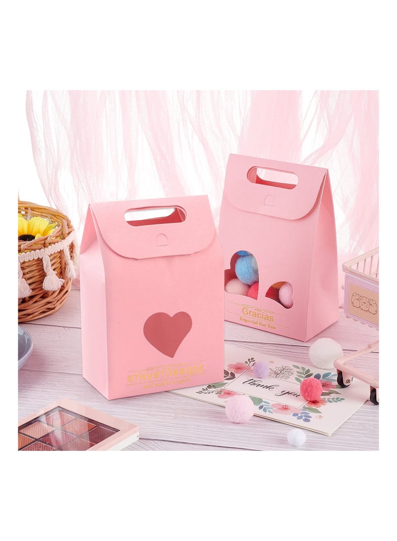 SYOSI 20 Pcs Pink Party Favor Bags, Treat Bags Paper Gift Packaging Bags with Heart Window Wedding Favor Bags for Candy Bakery Wedding Birthday Party - Image 2