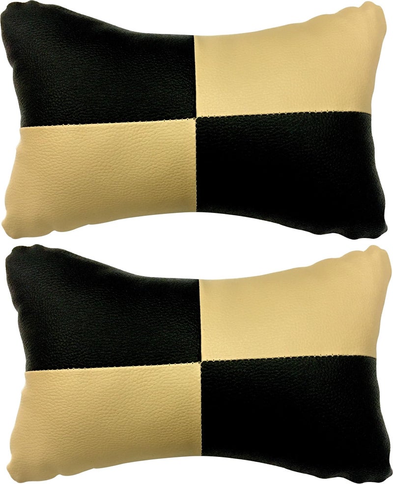 PulGos Beige Check Design Car Neck Rest Cushion with Adjustable Straps_1 - Image 1