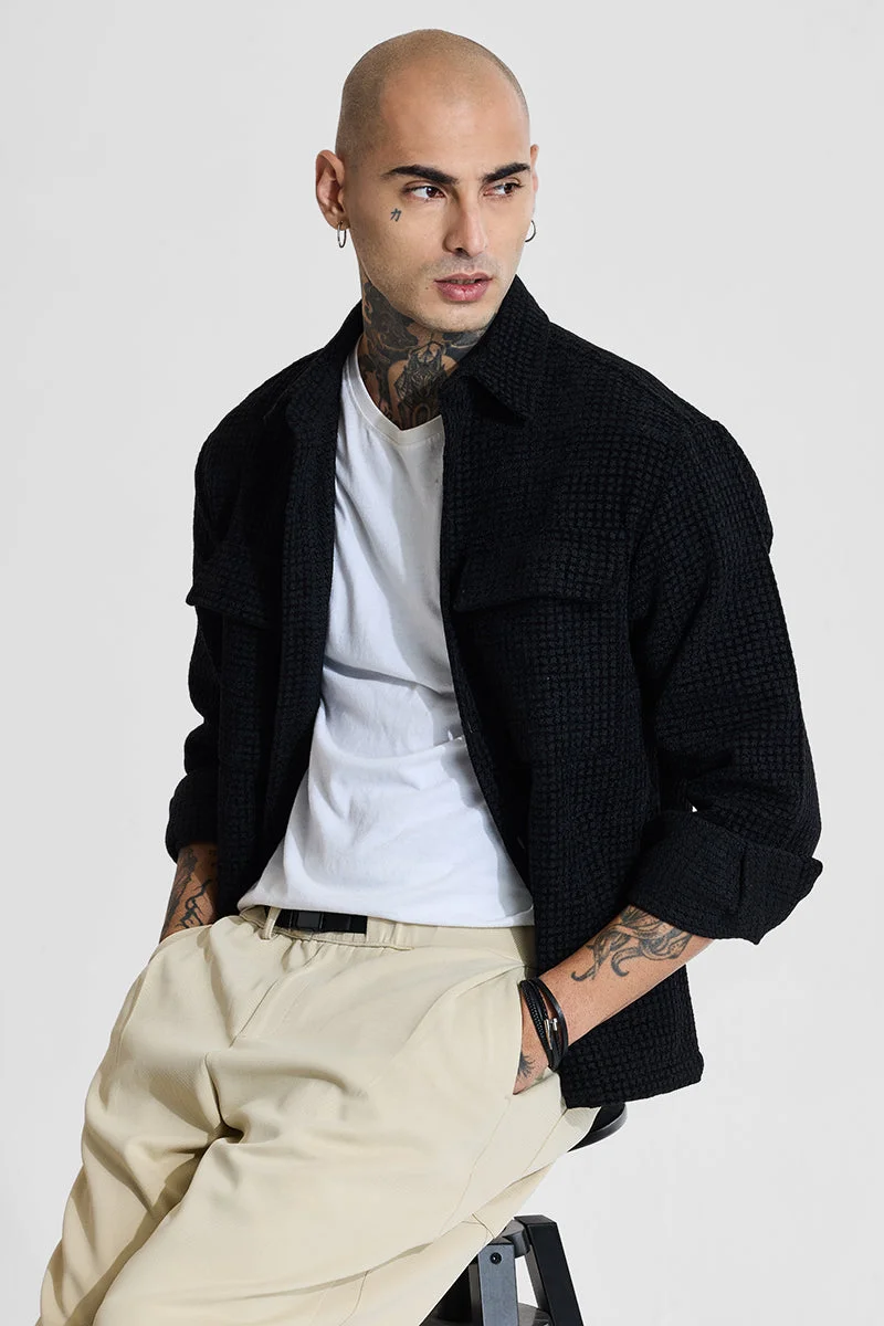 SNITCH قميص خارجي بجيوب مزدوجة وملمس أسود