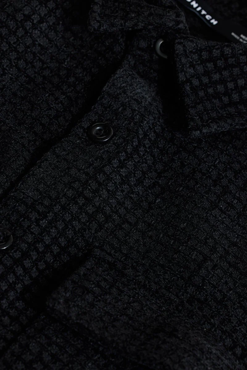 SNITCH Black Textured Double Pocket Overshirt