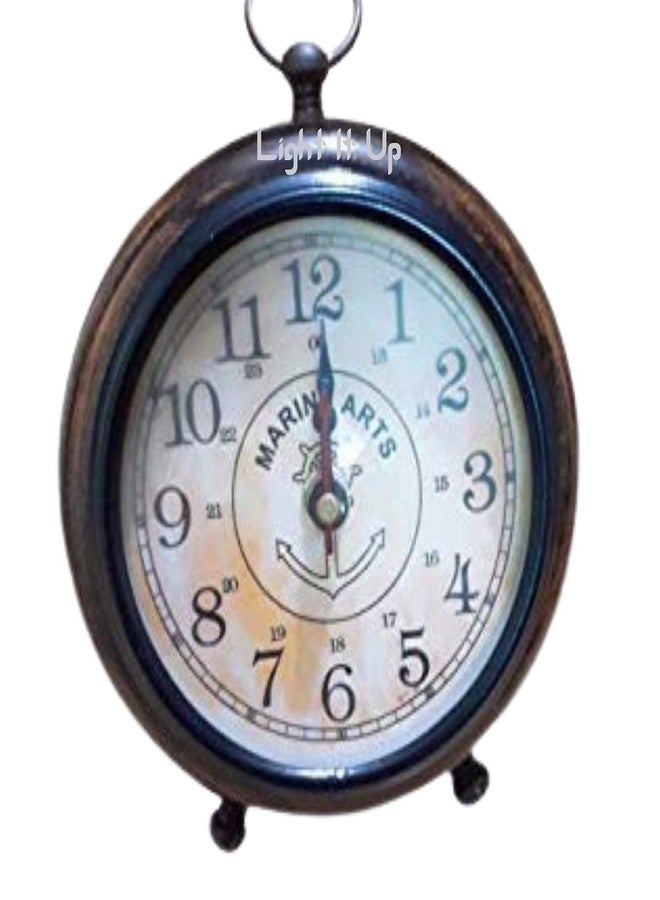 Light It Up Table Desk Antique Wooden Designer Clock | Antique/Vintage Style Table Clock for Home/Study Room/Living Room/Office | Home Decor & Gift (6 Inches) | (Design 10) - Image 1