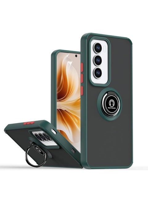 Oppo Reno12 Pro Case Flexible Silicone Protective Bumper Camera Protection Translucent Shockproof Matte Back Cover with 360 rotational Ring Holder For Reno 12 Pro Green