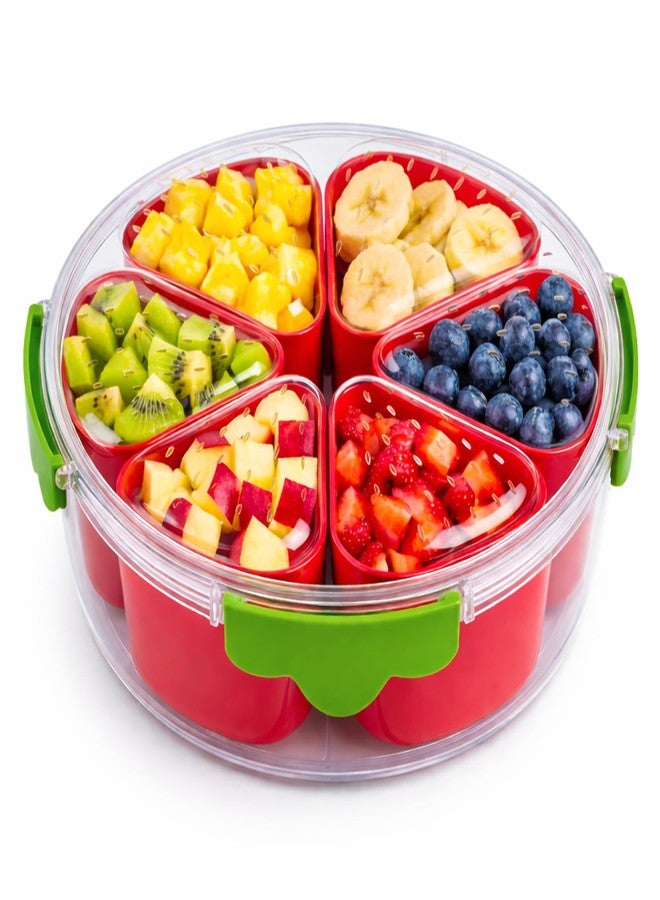 MosJos Divided Serving Tray with Lid,Stackable Snackle Box Container for Fruits Candy Organizer, Portable Rounded Veggie Tray for Kitchen, Party, Trave and Picnic - Image 1