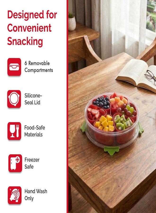 MosJos Divided Serving Tray with Lid,Stackable Snackle Box Container for Fruits Candy Organizer, Portable Rounded Veggie Tray for Kitchen, Party, Trave and Picnic - Image 3
