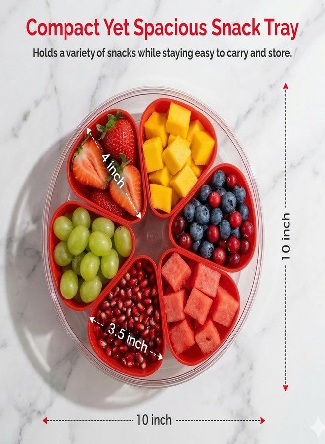 MosJos Divided Serving Tray with Lid,Stackable Snackle Box Container for Fruits Candy Organizer, Portable Rounded Veggie Tray for Kitchen, Party, Trave and Picnic - Image 2