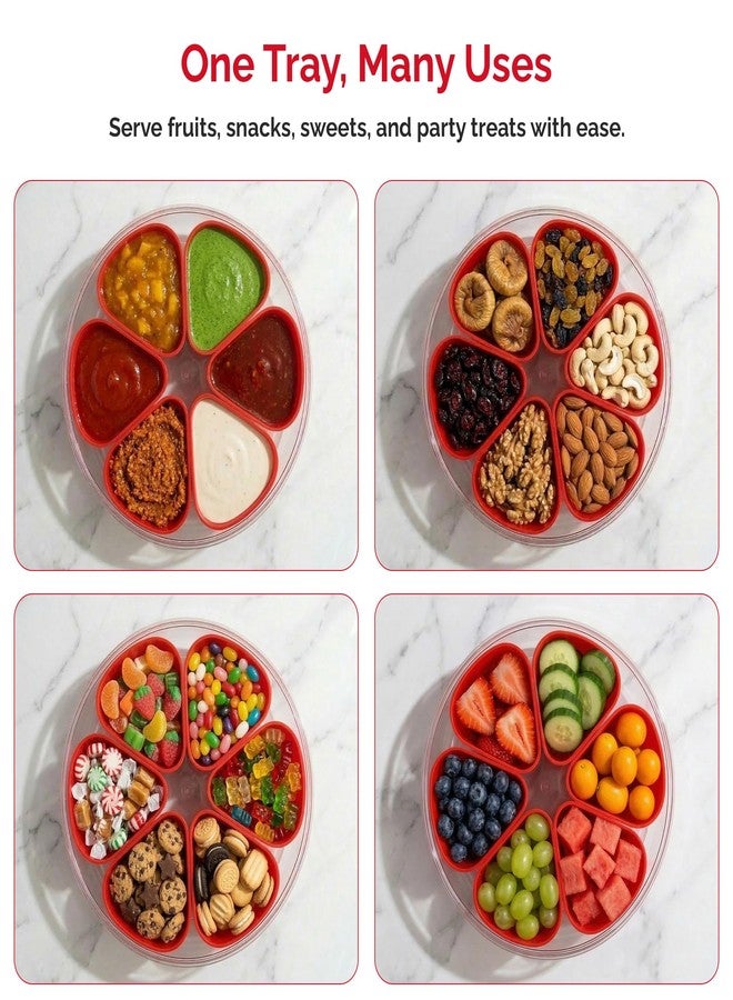 MosJos Divided Serving Tray with Lid,Stackable Snackle Box Container for Fruits Candy Organizer, Portable Rounded Veggie Tray for Kitchen, Party, Trave and Picnic - Image 4