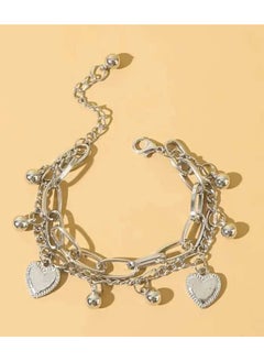 Goolsky 1pc Alloy Double-Layer Fashion Hip Hop Bracelet with Love Heart Pendant, Punk Style Jewelry for Men and Women  - Image 1