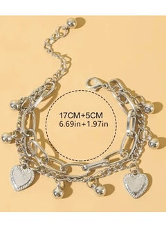 Goolsky 1pc Alloy Double-Layer Fashion Hip Hop Bracelet with Love Heart Pendant, Punk Style Jewelry for Men and Women  - Image 2